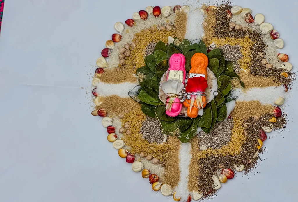 offering to pachamama in andean wedding